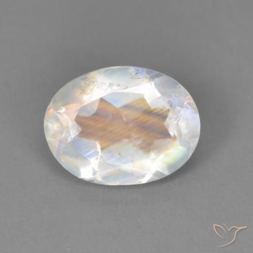 1.67ct 자연스러운 푸르스름한 흰색 레인보우 문스톤, 타원형, 투명한