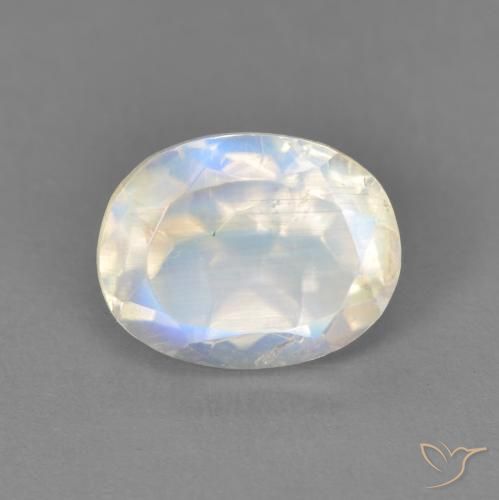 2.10ct 자연스러운 푸르스름한 흰색 레인보우 문스톤, 타원형, 투명한