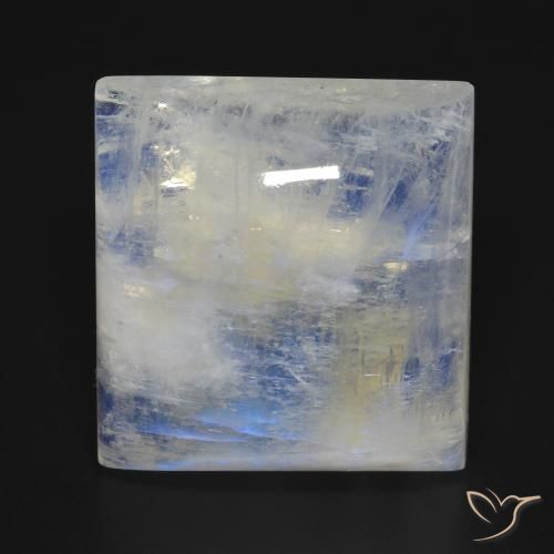 42.13ct 자연스러운 푸르스름한 흰색 레인보우 문스톤, 정사각형, 투명한
