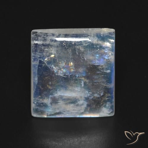 5.32ct 자연스러운 푸르스름한 흰색 레인보우 문스톤, 정사각형, 투명한