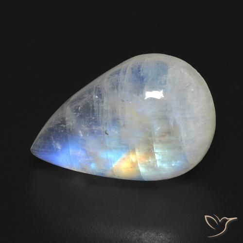 10.37ct 자연스러운 푸르스름한 흰색 레인보우 문스톤, 배 모양, 투명한