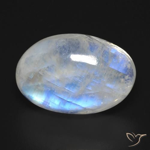 17.27캐럿 천연 푸르스름한 화이트 레인보우 문스톤, 타원형 컷, 20.9×13.9 mm, 투명한
