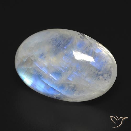 17.27캐럿 천연 푸르스름한 화이트 레인보우 문스톤, 타원형 컷, 20.9×13.9 mm, 투명한