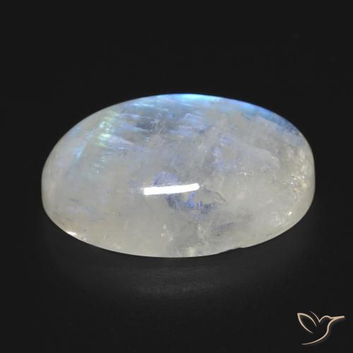 17.27캐럿 천연 푸르스름한 화이트 레인보우 문스톤, 타원형 컷, 20.9×13.9 mm, 투명한