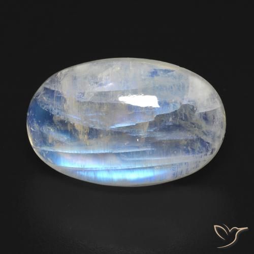 12.34ct 자연스러운 푸르스름한 흰색 레인보우 문스톤, 타원형, 투명한