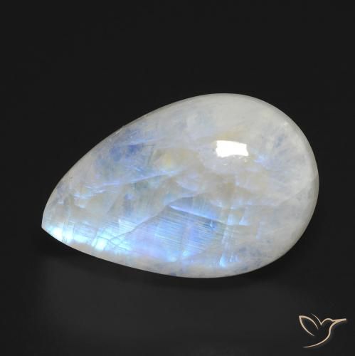 12.31ct 자연스러운 푸르스름한 흰색 레인보우 문스톤, 배 모양, 투명한