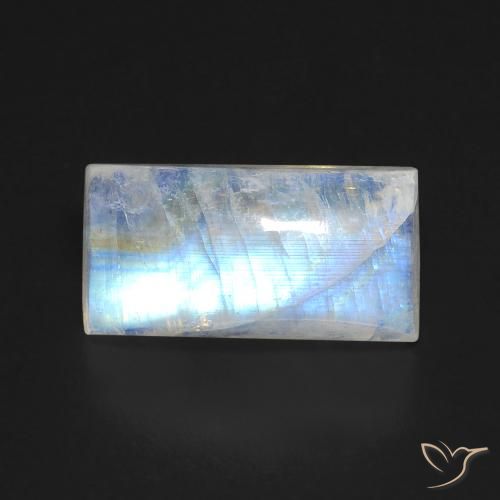 6.47ct 자연스러운 푸르스름한 흰색 레인보우 문스톤, 바게트, 투명한