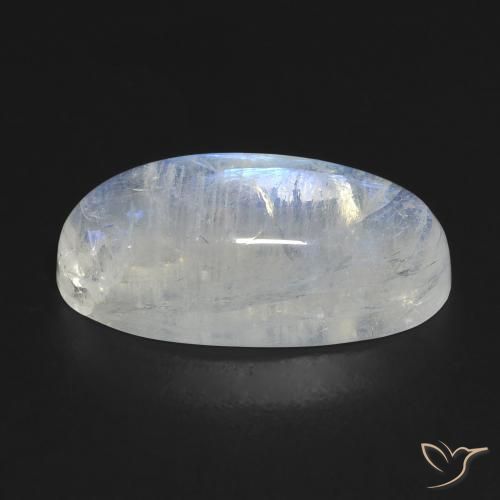 12.12캐럿 천연 푸르스름한 화이트 레인보우 문스톤, 타원형 컷, 20.6×9.8 mm, 투명한