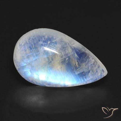 7.37ct 자연스러운 푸르스름한 흰색 레인보우 문스톤, 배 모양, 투명한
