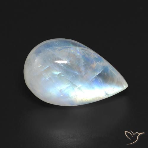 13.14ct 자연스러운 푸르스름한 흰색 레인보우 문스톤, 배 모양, 투명한