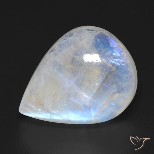 12.94ct 자연스러운 푸르스름한 흰색 레인보우 문스톤, 배 모양, 투명한
