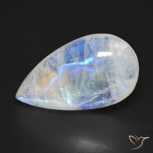 10.55ct 자연스러운 푸르스름한 흰색 레인보우 문스톤, 배 모양, 투명한