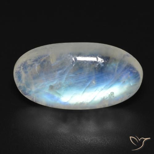7.73ct 자연스러운 푸르스름한 흰색 레인보우 문스톤, 타원형, 투명한