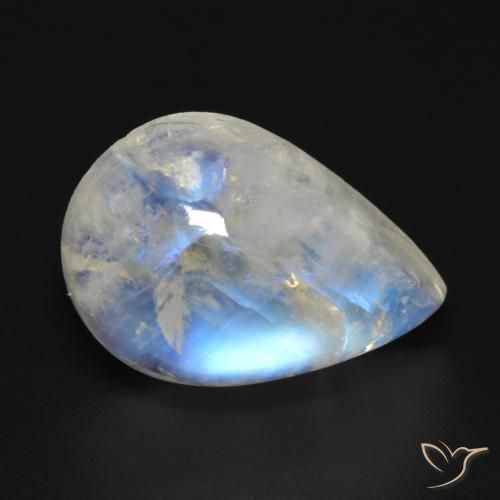 10.22ct 자연스러운 푸르스름한 흰색 레인보우 문스톤, 배 모양, 투명한