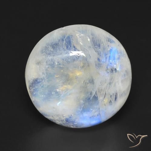 10.76ct 자연스러운 푸르스름한 흰색 레인보우 문스톤, 둥근, 투명한