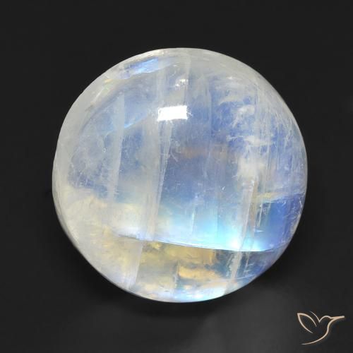 11.49ct 자연스러운 푸르스름한 흰색 레인보우 문스톤, 둥근, 투명한