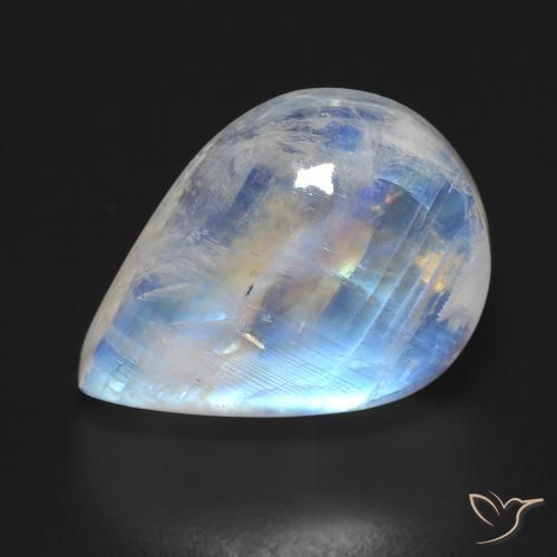 12.45ct 자연스러운 푸르스름한 흰색 레인보우 문스톤, 배 모양, 투명한