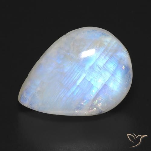 12.19ct 자연스러운 푸르스름한 흰색 레인보우 문스톤, 배 모양, 투명한