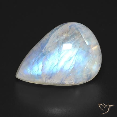 10.00ct 자연스러운 푸르스름한 흰색 레인보우 문스톤, 배 모양, 투명한