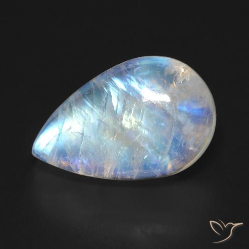 10.04ct 자연스러운 푸르스름한 흰색 레인보우 문스톤, 배 모양, 투명한