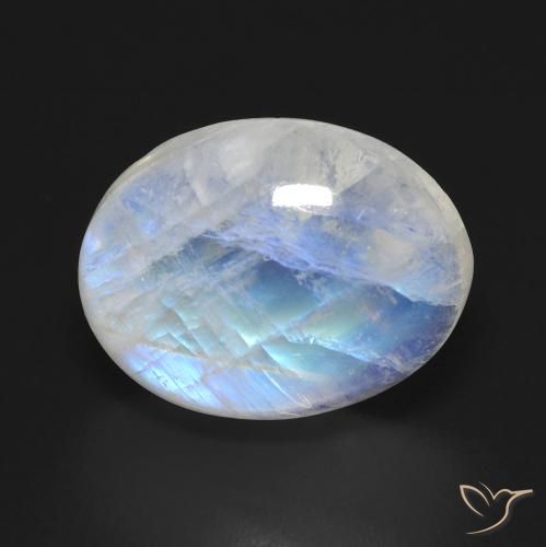 12.18ct 자연스러운 푸르스름한 흰색 레인보우 문스톤, 타원형, 투명한
