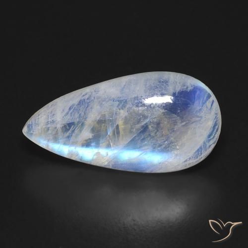 6.10ct 자연스러운 푸르스름한 흰색 레인보우 문스톤, 배 모양, 투명한