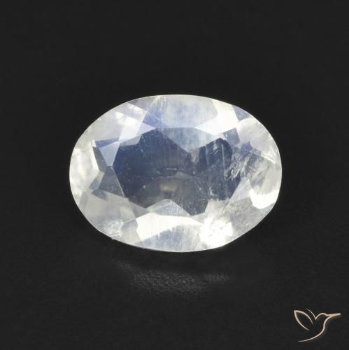 1.09ct 자연스러운 푸르스름한 흰색 레인보우 문스톤, 타원형, 투명한