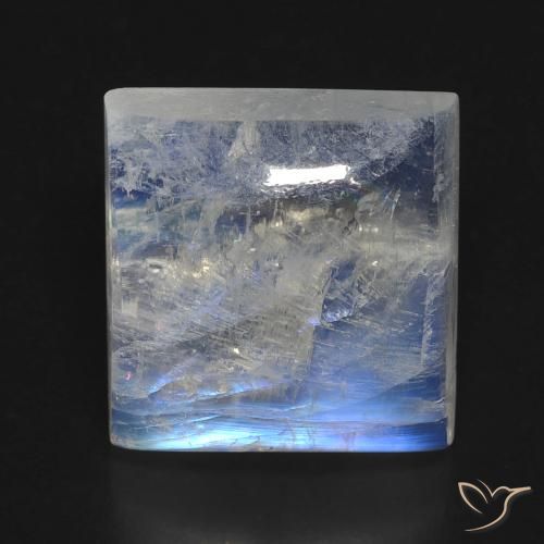 10.41ct 자연스러운 푸르스름한 흰색 레인보우 문스톤, 정사각형, 투명한