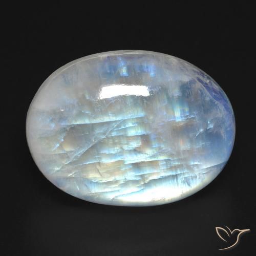27.24ct 자연스러운 푸르스름한 흰색 레인보우 문스톤, 타원형, 투명한