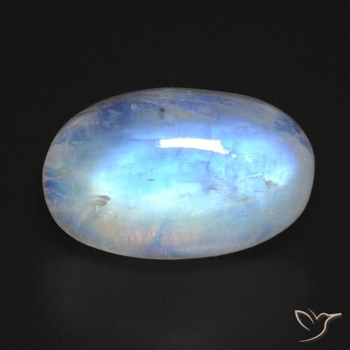 15.84캐럿 천연 푸르스름한 화이트 레인보우 문스톤, 타원형 컷, 19.5×12.3 mm, 투명한