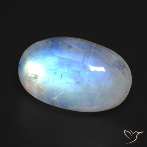 15.84캐럿 천연 푸르스름한 화이트 레인보우 문스톤, 타원형 컷, 19.5×12.3 mm, 투명한