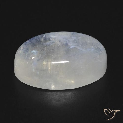 15.84캐럿 천연 푸르스름한 화이트 레인보우 문스톤, 타원형 컷, 19.5×12.3 mm, 투명한