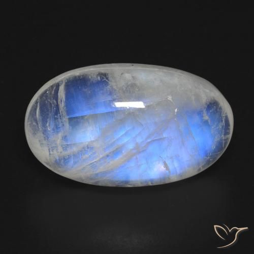 17.81캐럿 천연 푸르스름한 화이트 레인보우 문스톤, 타원형 컷, 22.2×13 mm, 투명한