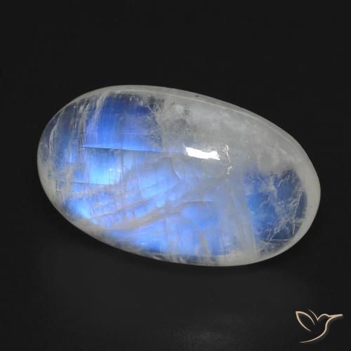 17.81캐럿 천연 푸르스름한 화이트 레인보우 문스톤, 타원형 컷, 22.2×13 mm, 투명한
