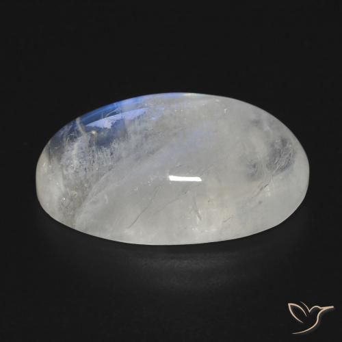 17.81캐럿 천연 푸르스름한 화이트 레인보우 문스톤, 타원형 컷, 22.2×13 mm, 투명한