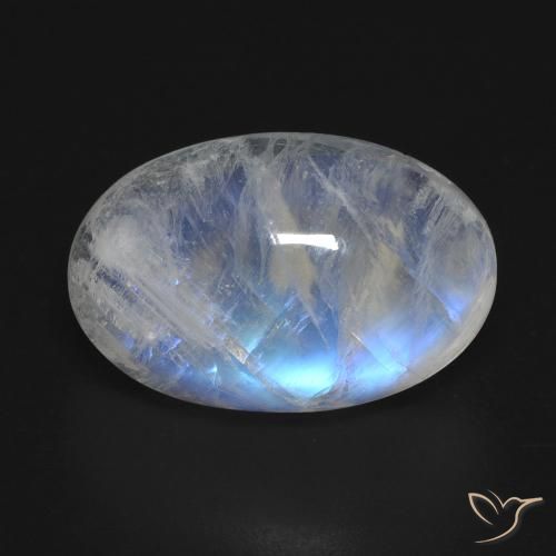 14.99ct 자연스러운 푸르스름한 흰색 레인보우 문스톤, 타원형, 투명한