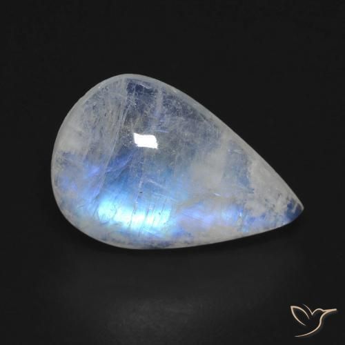 6.42ct 자연스러운 푸르스름한 흰색 레인보우 문스톤, 배 모양, 투명한