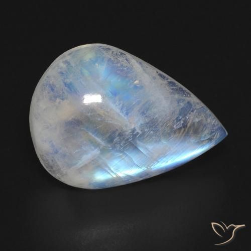 13.49ct 자연스러운 푸르스름한 흰색 레인보우 문스톤, 배 모양, 투명한