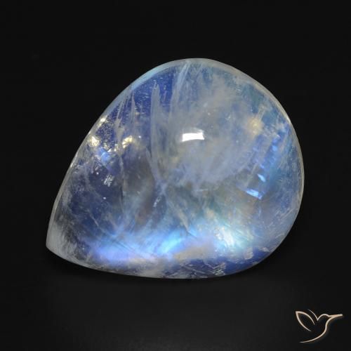 9.14ct 자연스러운 푸르스름한 흰색 레인보우 문스톤, 배 모양, 투명한