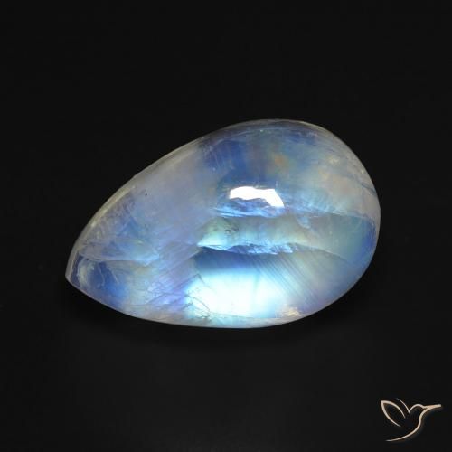 8.44ct 자연스러운 푸르스름한 흰색 레인보우 문스톤, 배 모양, 투명한