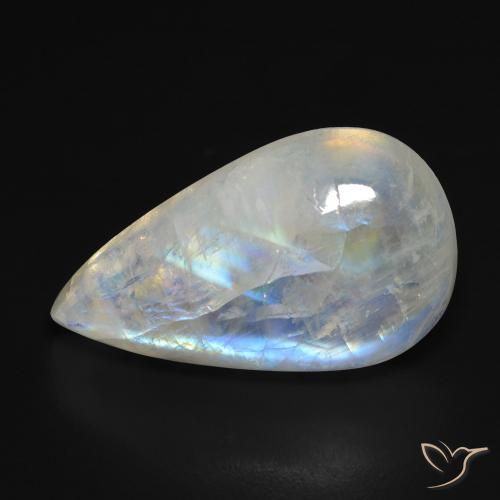 13.40ct 자연스러운 푸르스름한 흰색 레인보우 문스톤, 배 모양, 투명한