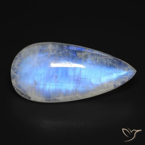10.97ct 자연스러운 푸르스름한 흰색 레인보우 문스톤, 배 모양, 투명한