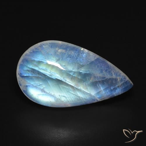 8.18캐럿 천연 푸르스름한 화이트 레인보우 문스톤, 배 모양, 19.9×11.4 mm, 투명한