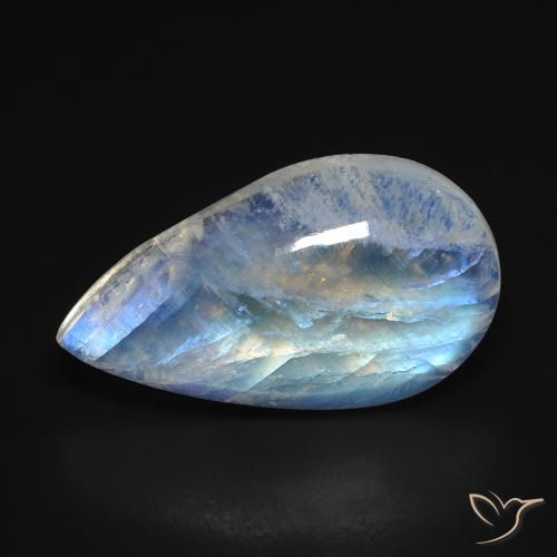 8.18캐럿 천연 푸르스름한 화이트 레인보우 문스톤, 배 모양, 19.9×11.4 mm, 투명한