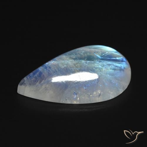8.18캐럿 천연 푸르스름한 화이트 레인보우 문스톤, 배 모양, 19.9×11.4 mm, 투명한