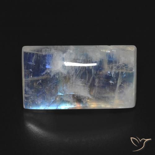 7.85ct 자연스러운 푸르스름한 흰색 레인보우 문스톤, 바게트, 투명한