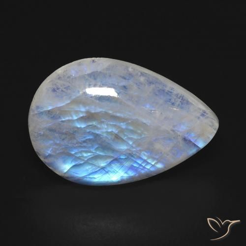 9.96ct 자연스러운 푸르스름한 흰색 레인보우 문스톤, 배 모양, 투명한