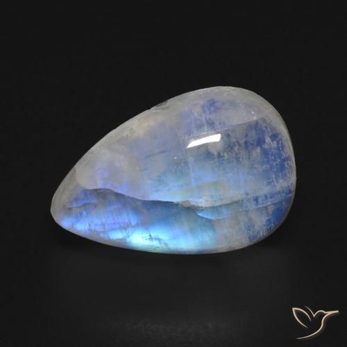8.49ct 자연스러운 푸르스름한 흰색 레인보우 문스톤, 배 모양, 투명한