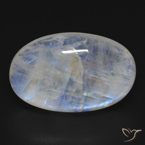 25.56ct 자연스러운 푸르스름한 흰색 레인보우 문스톤, 타원형, 투명한