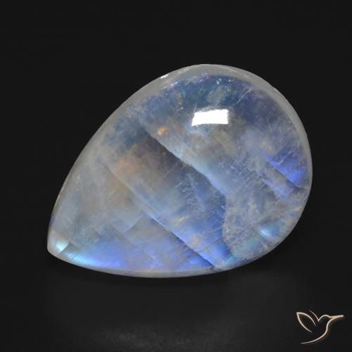 16.74ct 자연스러운 푸르스름한 흰색 레인보우 문스톤, 배 모양, 투명한